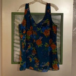 Dark green lined Cabi blouse floral pattern